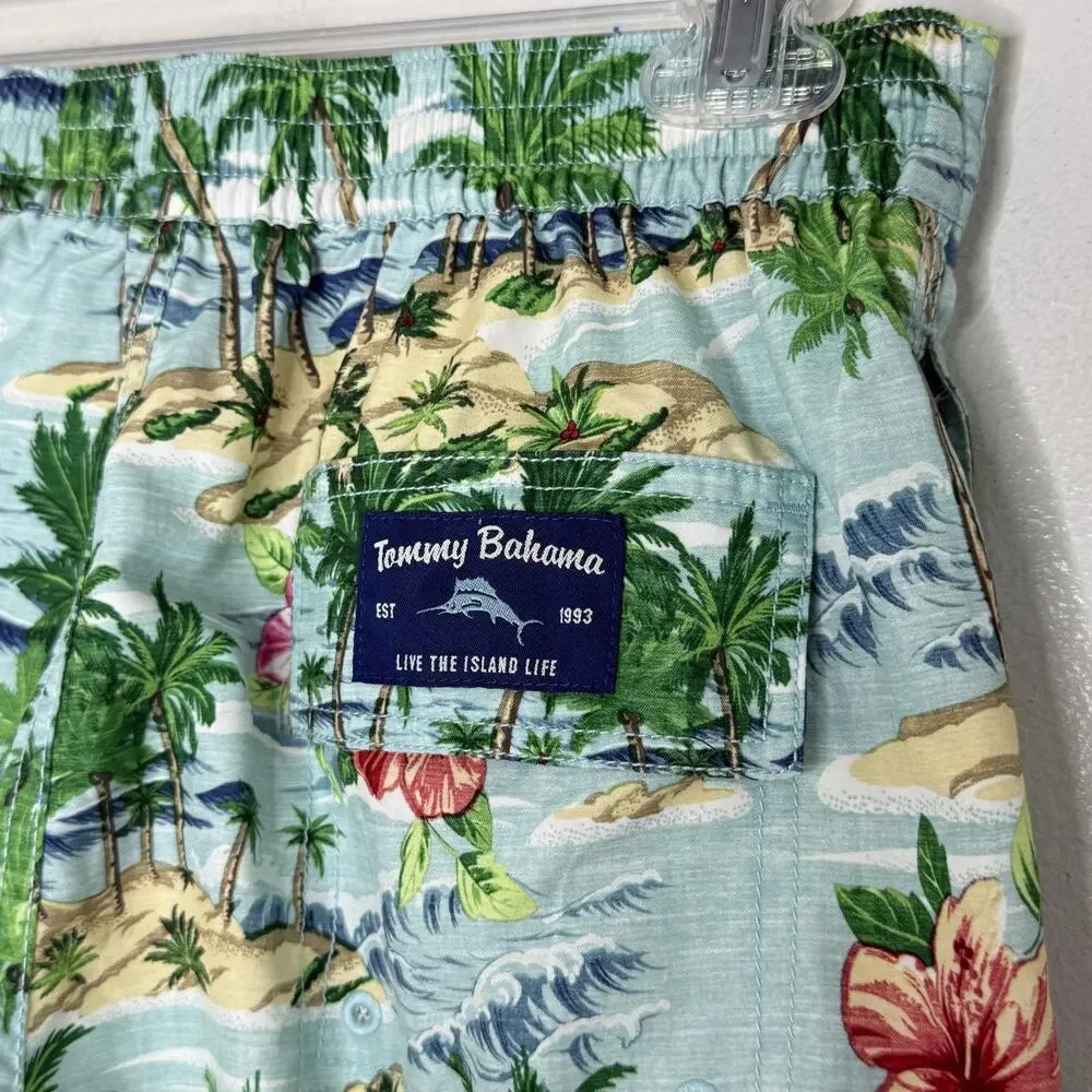 Tommy Bahama Swim Trunks Mens Small Blue Tropical Island Floral Lined Beach